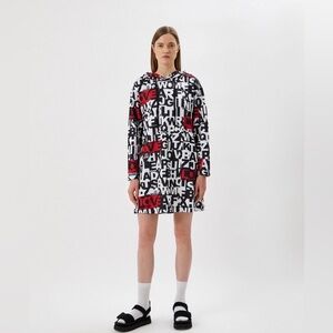 Love Moschino Alphabet Logo Print Hooded Long Sleeves Art To Wear Shirt Dress